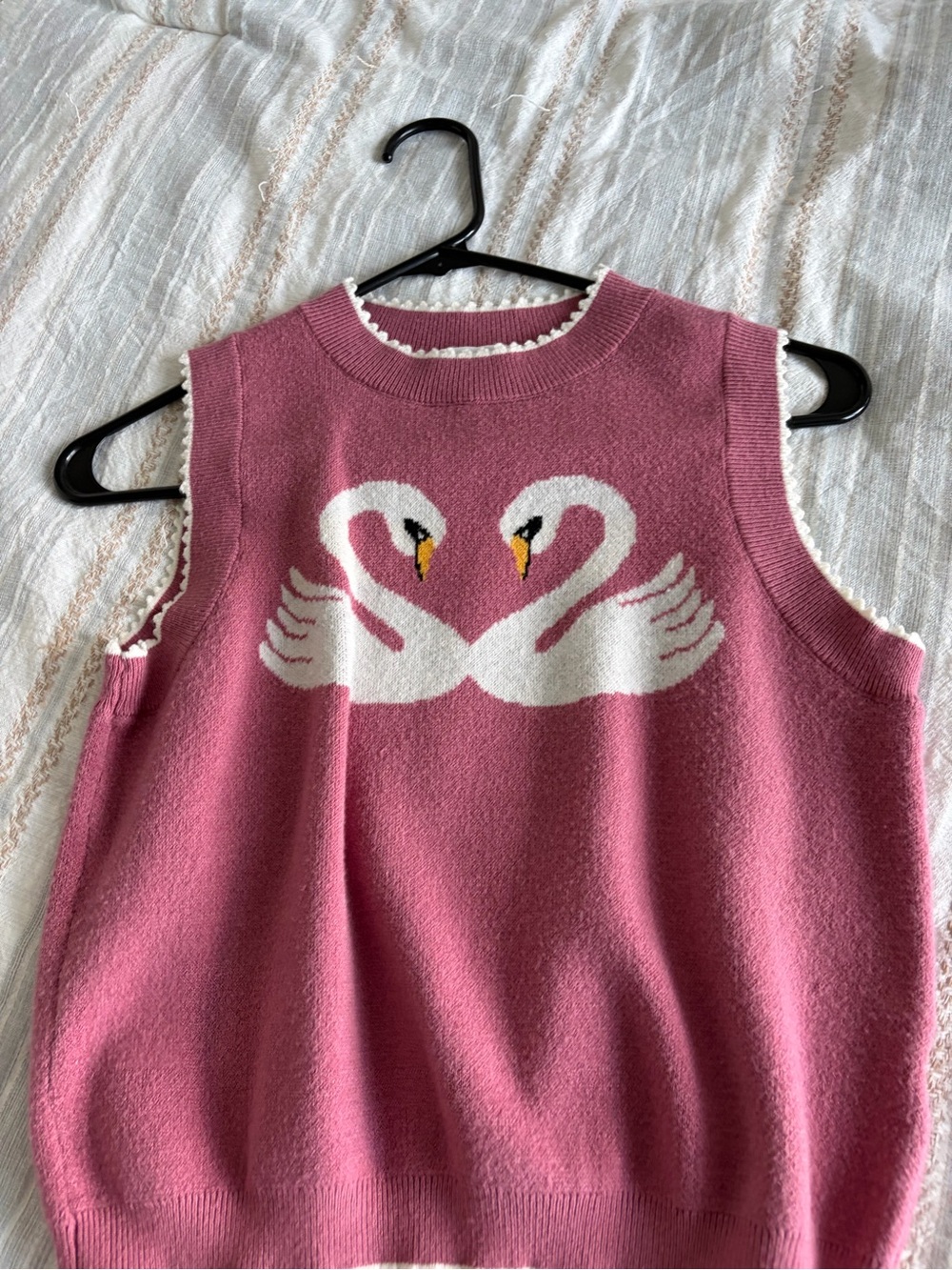 Pink Swan Knit Sleeveless Sweater Vest